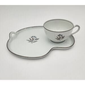 Vintage MCM Noritake Bessie Pattern Snack Set‎ Delicate Blue Flowers Silver Trim